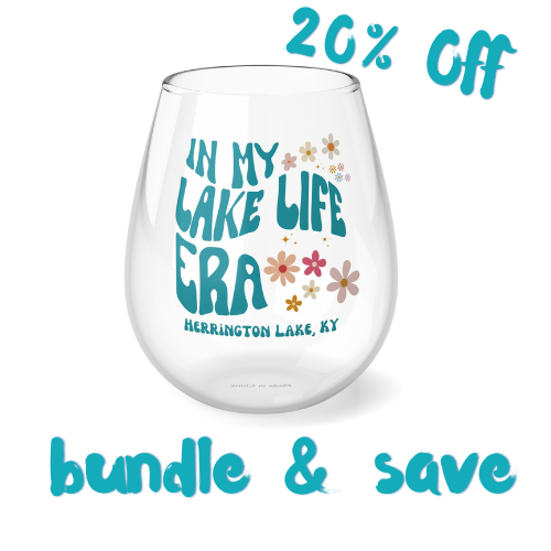 "In My Lake Life Era" Stemless Wine Glass, 11.75oz