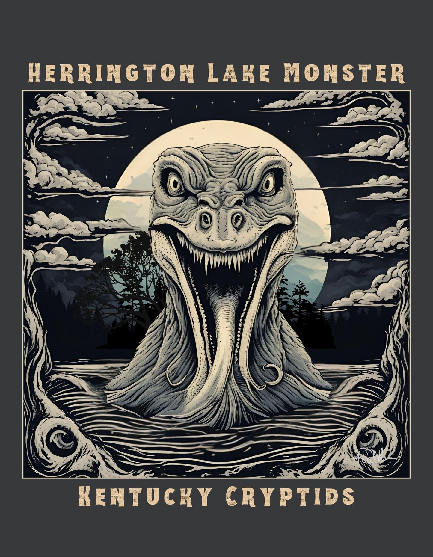 Illustrated Herrington Lake Monster Kentucky Cryptids Double-Sided Premium Garment-Dyed Comfort Colors TShirt