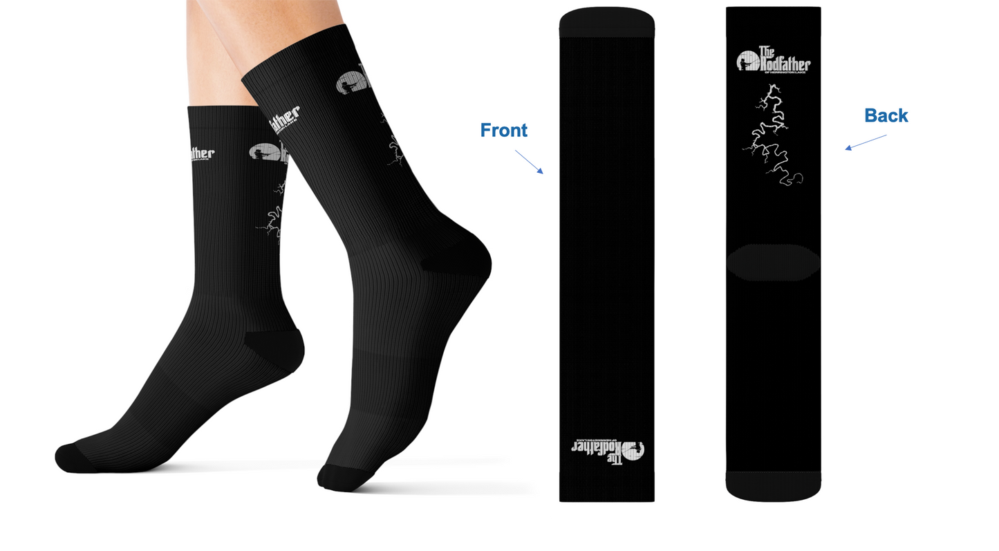 "The Rodfather" of Herrington Lake Iconica Collection Socks - White On Black