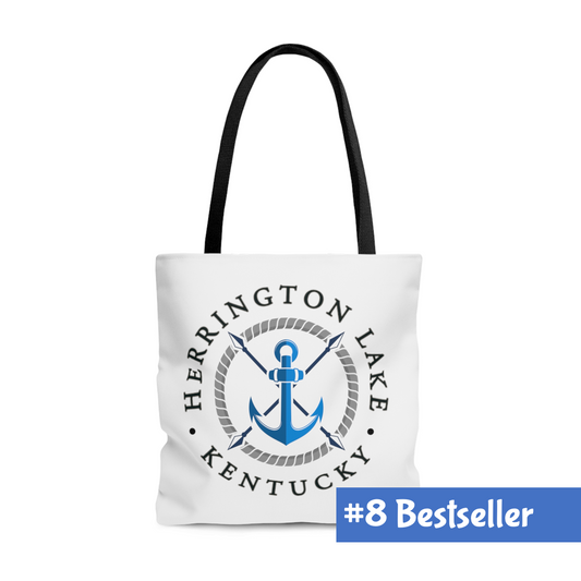 Herrington Lake Blue Anchor Tote Bag in White