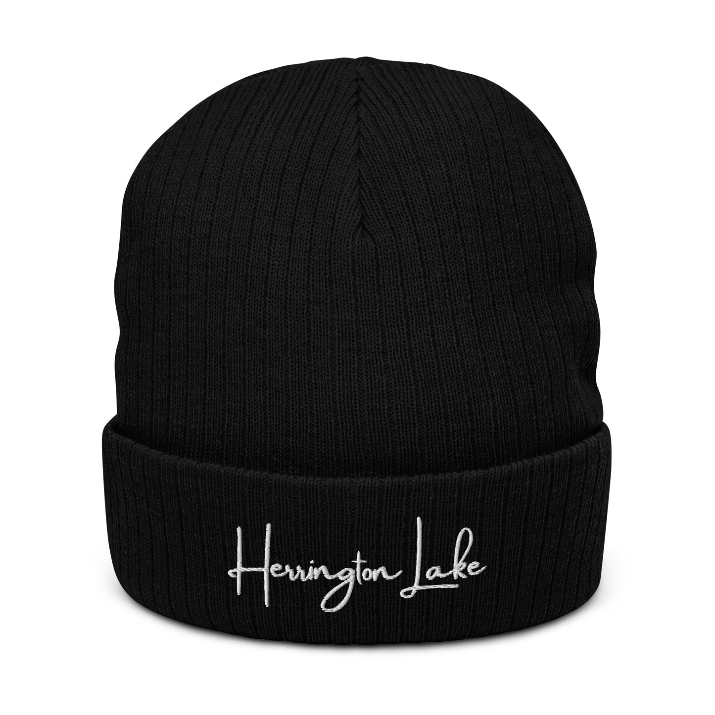 Embroidered Herrington Lake Script Logo Ribbed Knit Beanie
