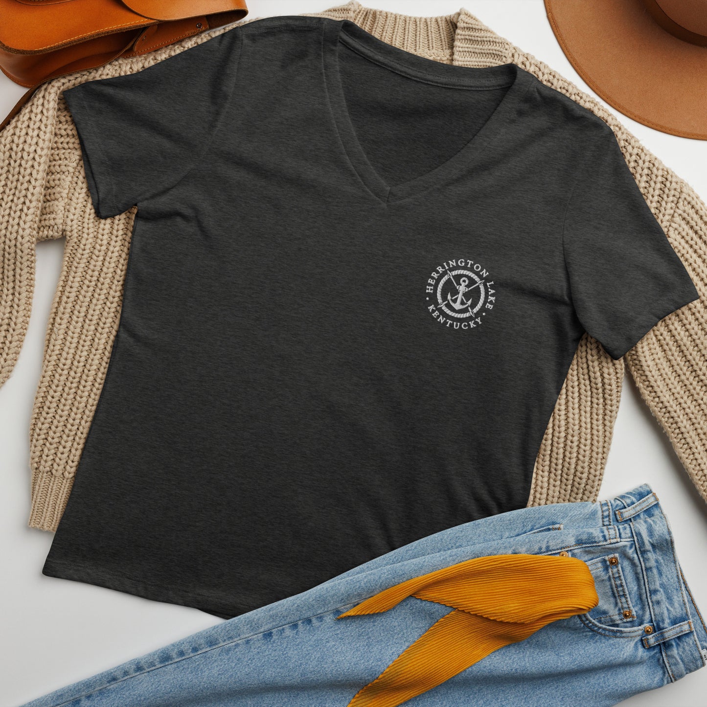 Women's Embroidered Nautical Collection Soft & Relaxed V-Neck T-Shirt
