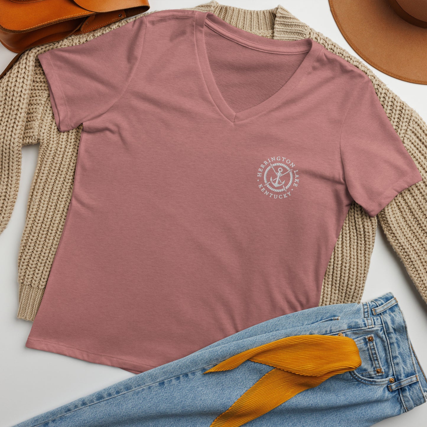 Women's Embroidered Nautical Collection Soft & Relaxed V-Neck T-Shirt