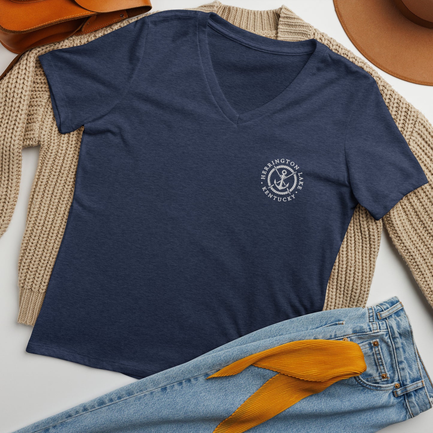 Women's Embroidered Nautical Collection Soft & Relaxed V-Neck T-Shirt