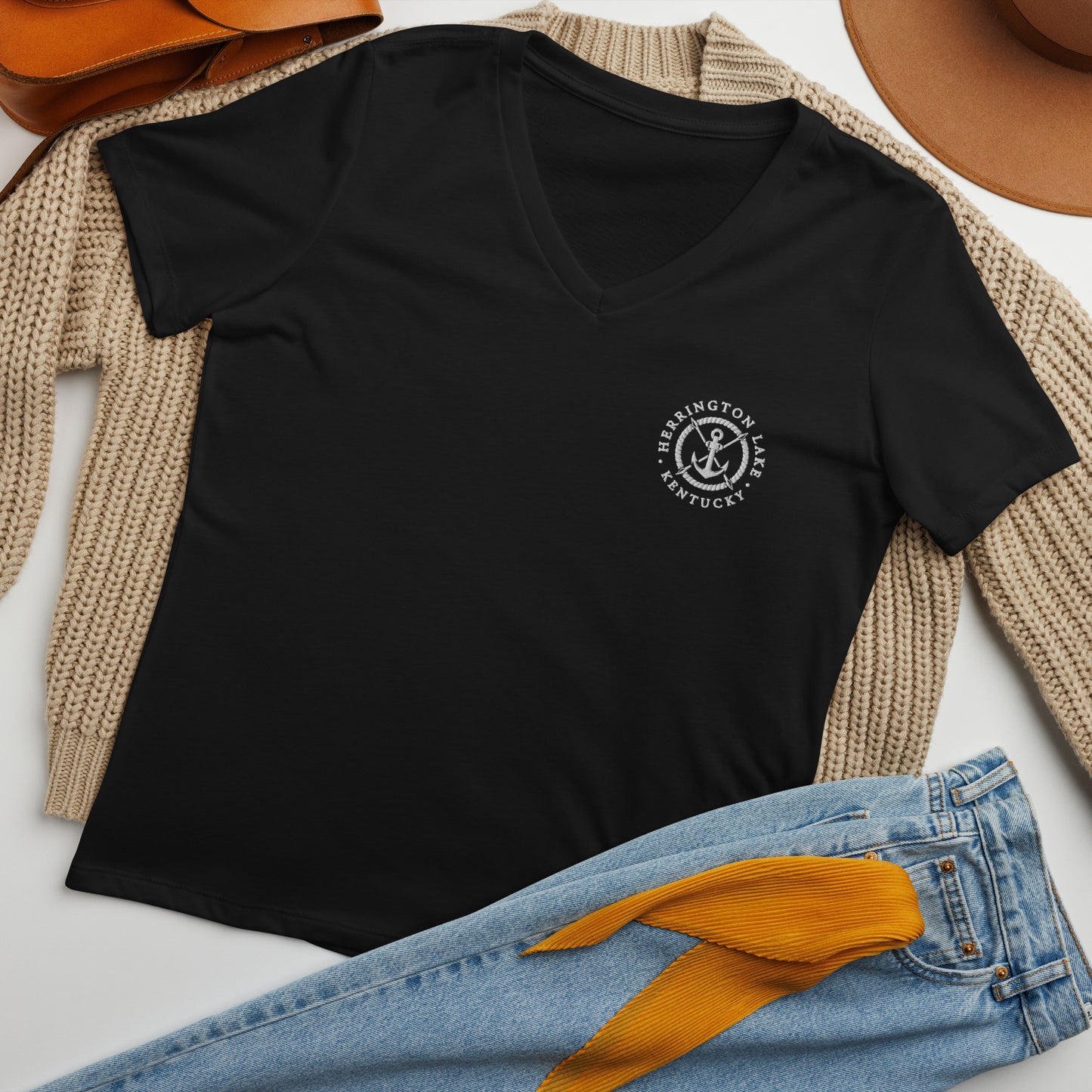 Women's Embroidered Nautical Collection Soft & Relaxed V-Neck T-Shirt