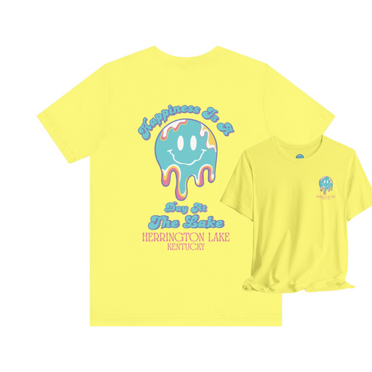 "Happiness Is A Day At The Lake" Double-Sided Print Unisex Jersey Knit Cotton Short Sleeve Tee