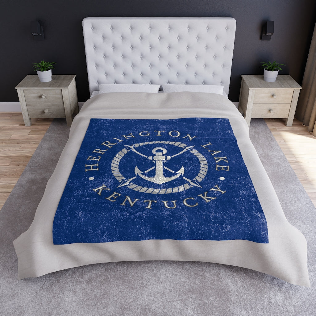 Herrington Lake White Anchor Crushed Velvet Blanket