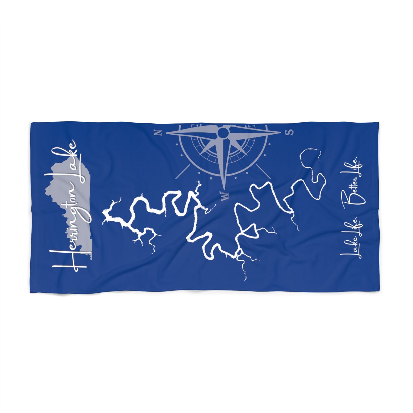 "Classic" Herrington Lake Outline Beach Towel - Blue