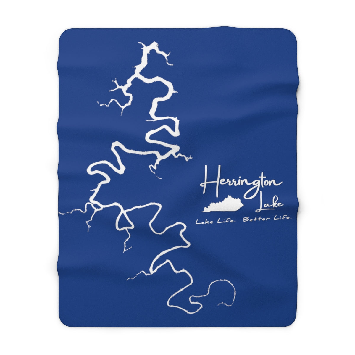 The "Classic" Herrington Lake Life Better Life Sherpa Fleece Blanket (Blue)