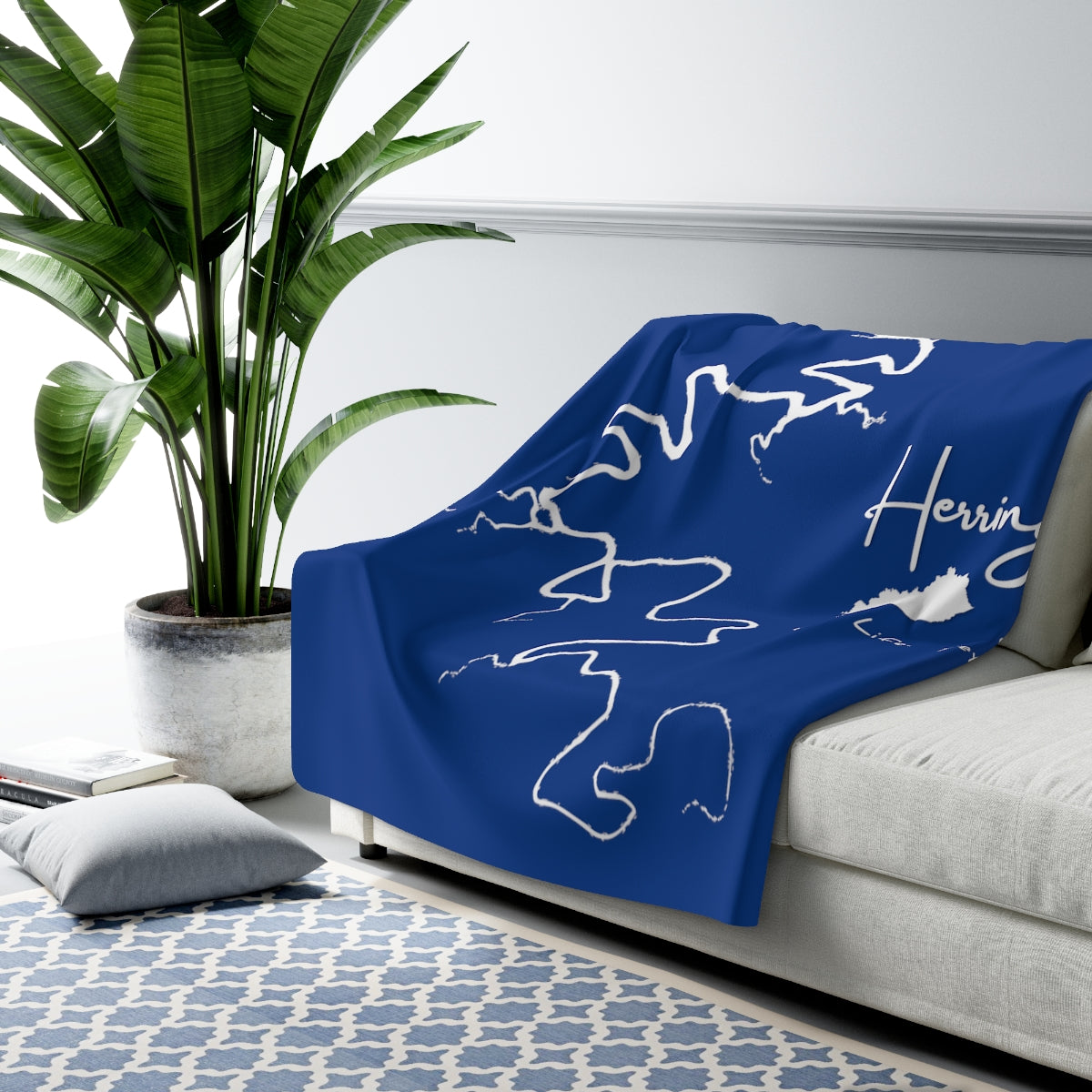 The "Classic" Herrington Lake Life Better Life Sherpa Fleece Blanket (Blue)