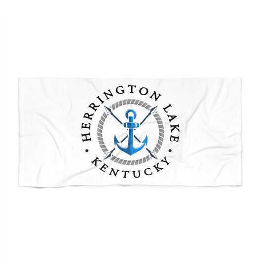 Herrington Lake Blue Anchor Beach Towel - White
