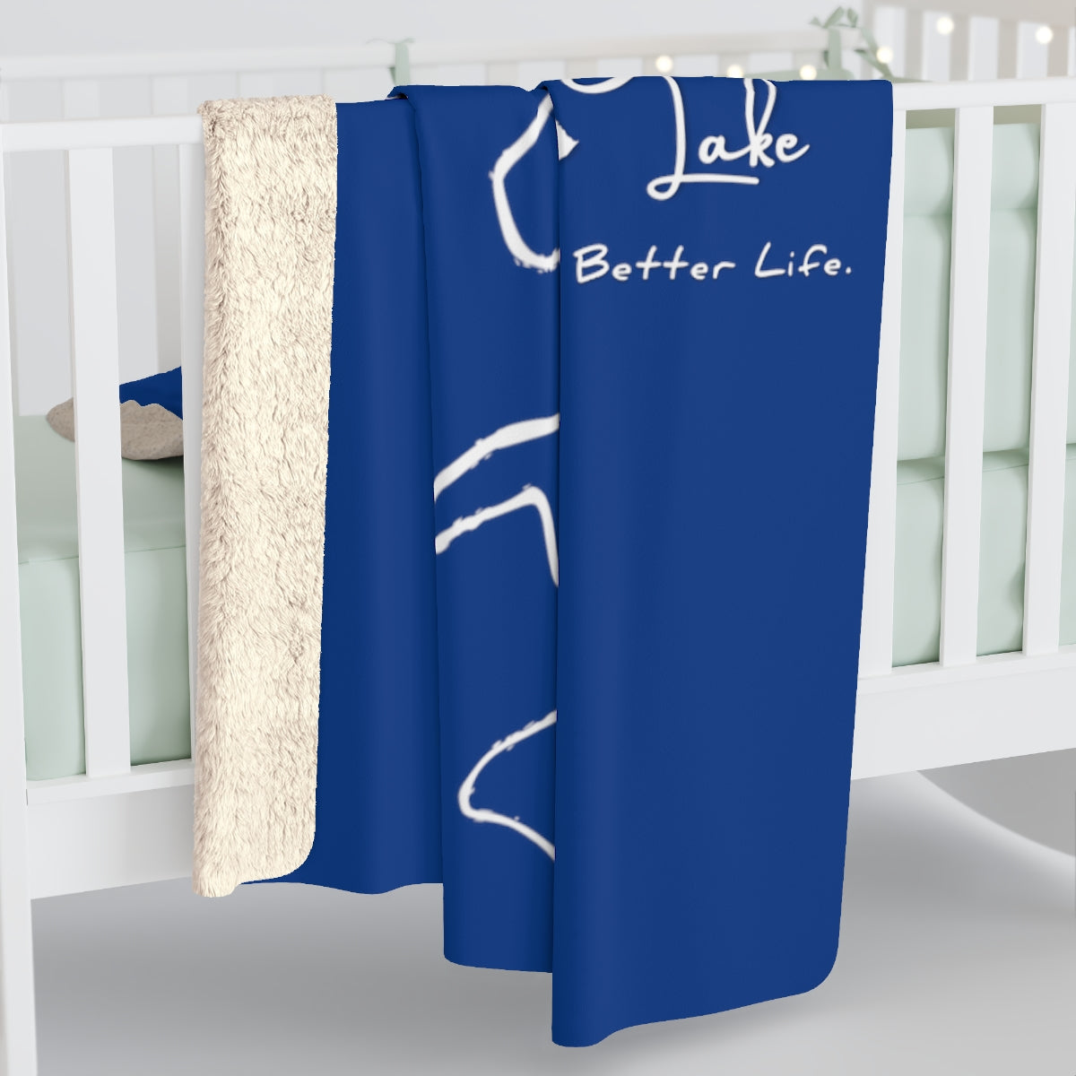 The "Classic" Herrington Lake Life Better Life Sherpa Fleece Blanket (Blue)