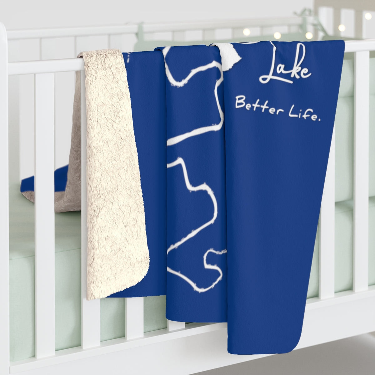 The "Classic" Herrington Lake Life Better Life Sherpa Fleece Blanket (Blue)