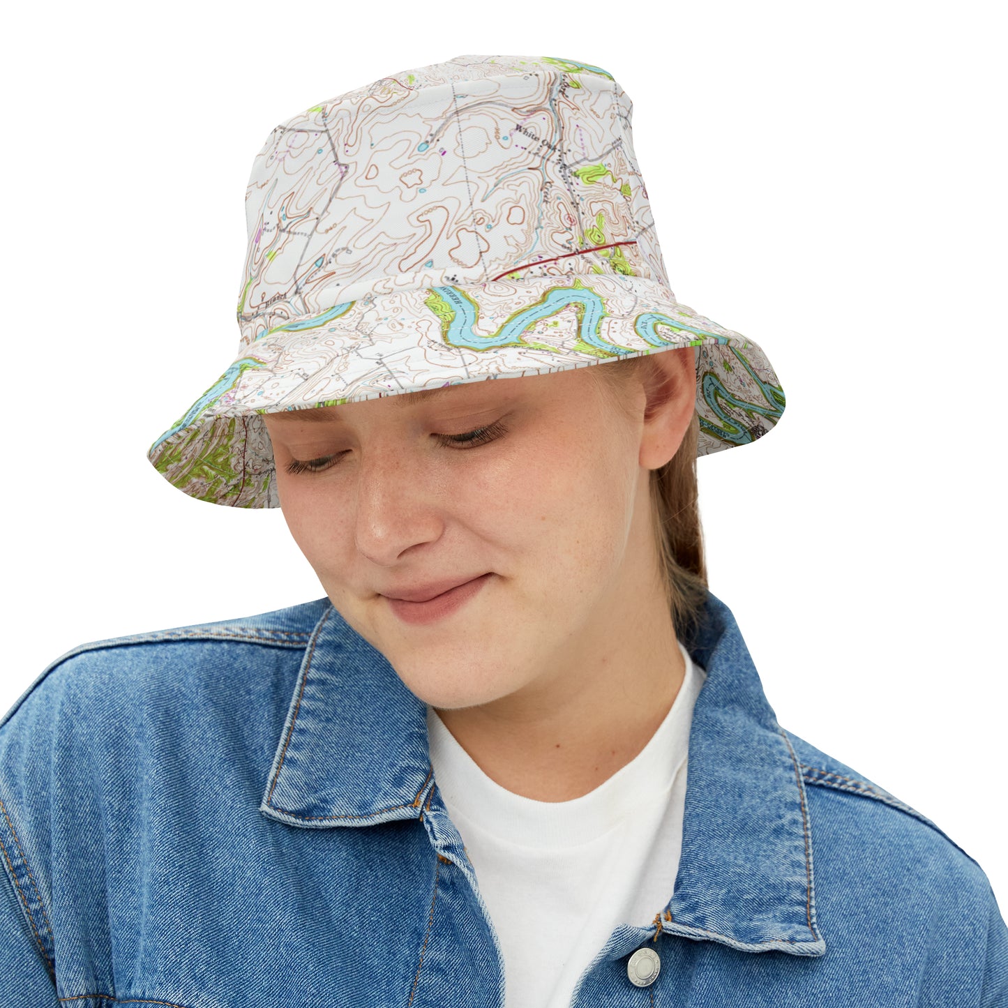 Herrington Lake Topography Map Bucket Hat, Natural Colors