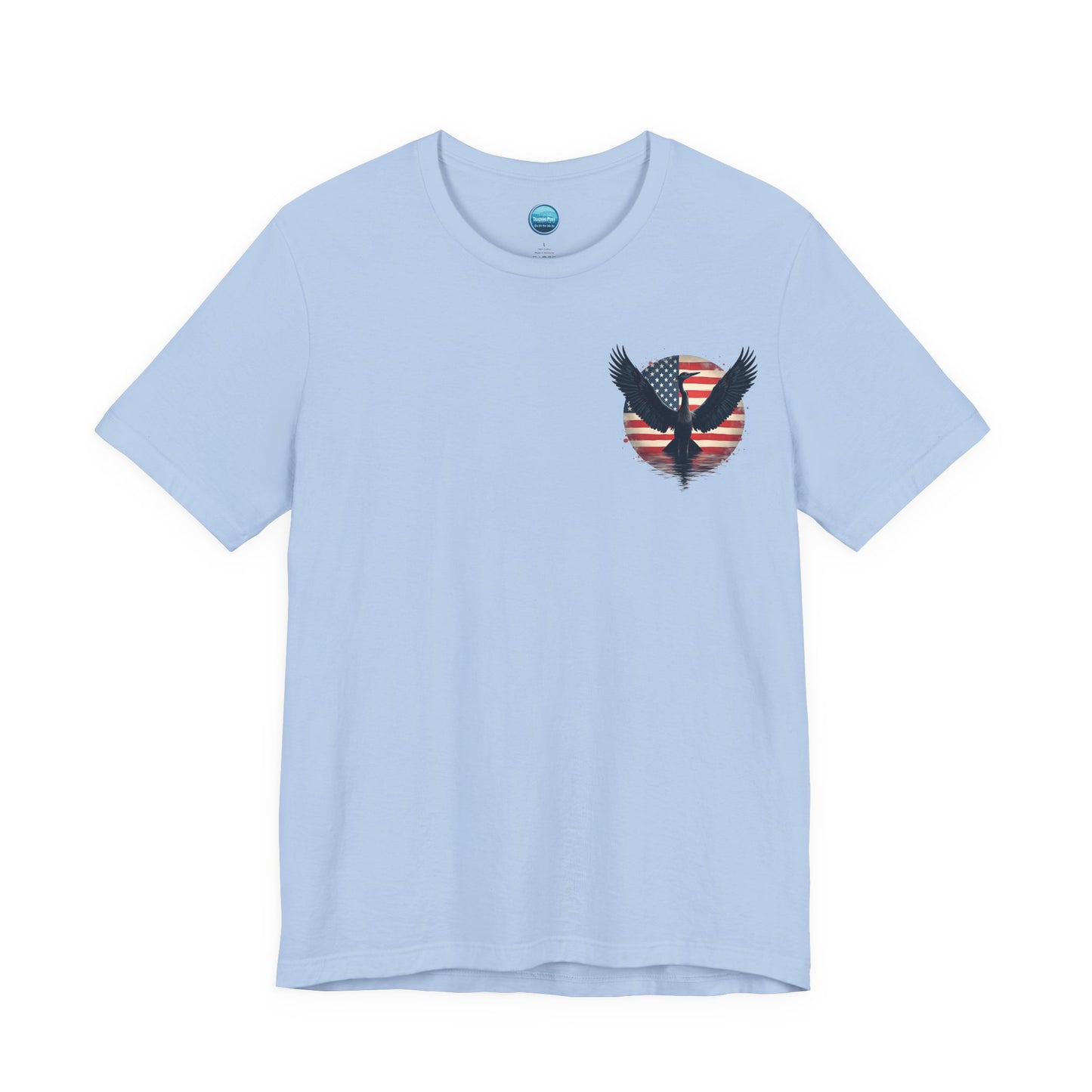 "Liberty Heron" Herrington Lake Patriots Collection Double-Sided Print Unisex Jersey Knit Cotton Short Sleeve Tee