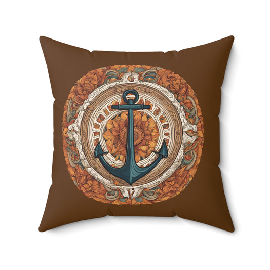 Autumnal Anchor Fall 2024 Mandala Faux Suede Square Pillow (Espresso Brown)