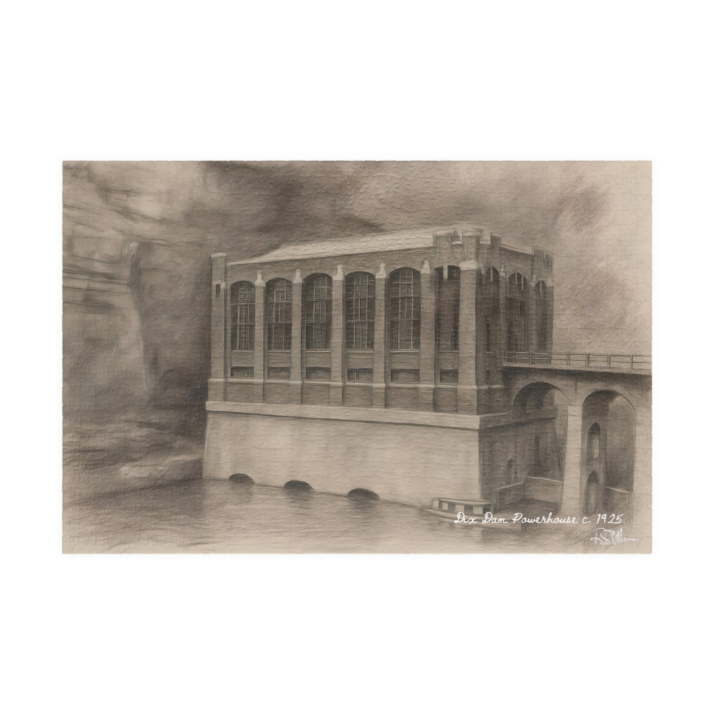 Dix Dam Powerhouse c. 1925 in Pencil Jigsaw Puzzle (110, 252, 500 & 1000 pieces)