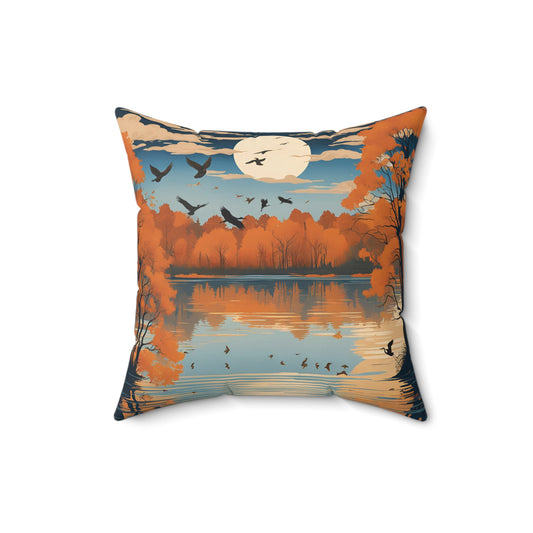 The Seasons: Fall on Herrington Illustrated Spun Polyester Square Accent Pillow