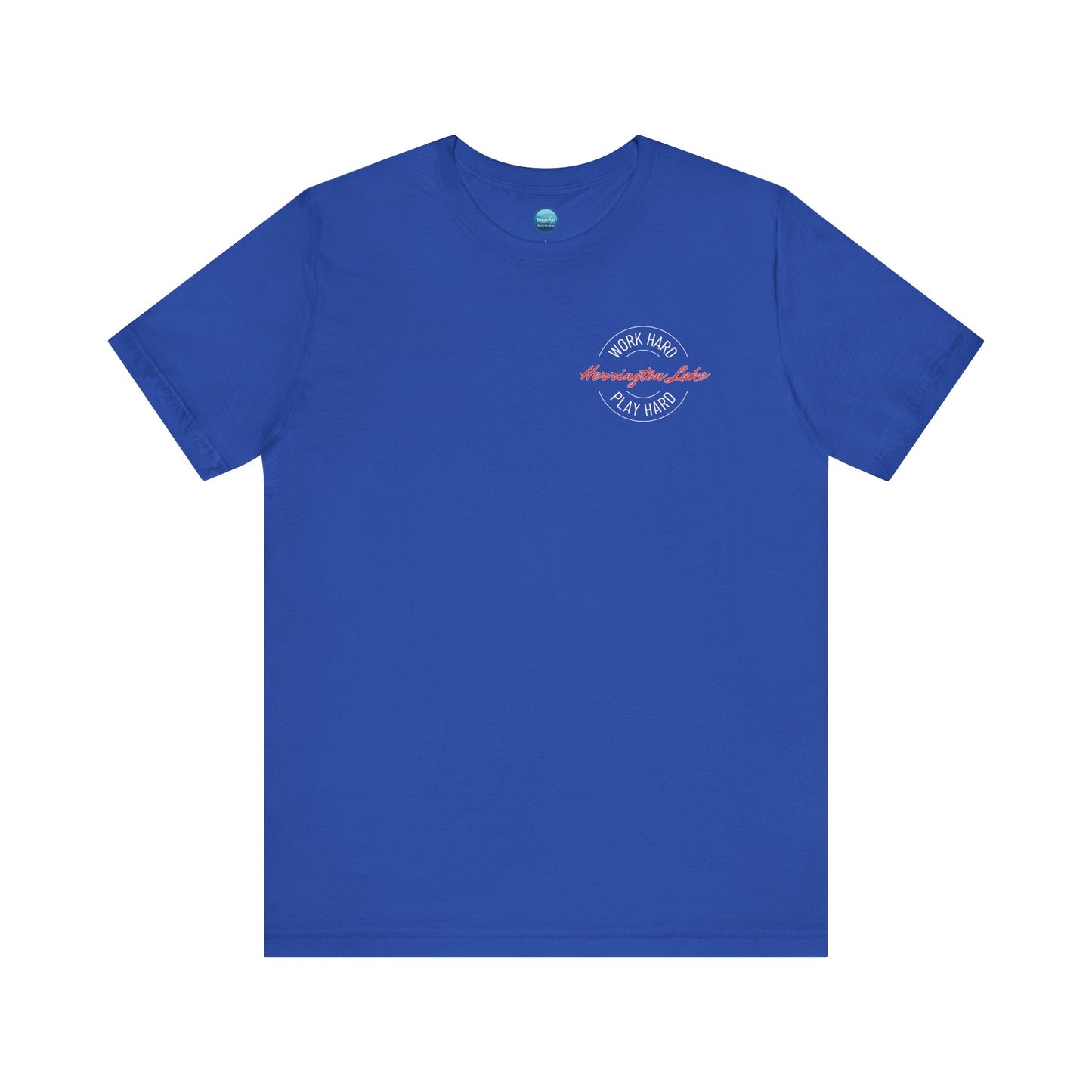 "Work Hard. Play Hard." Herrington Lake Double-Sided Print Jersey Knit Cotton Short Sleeve Tee