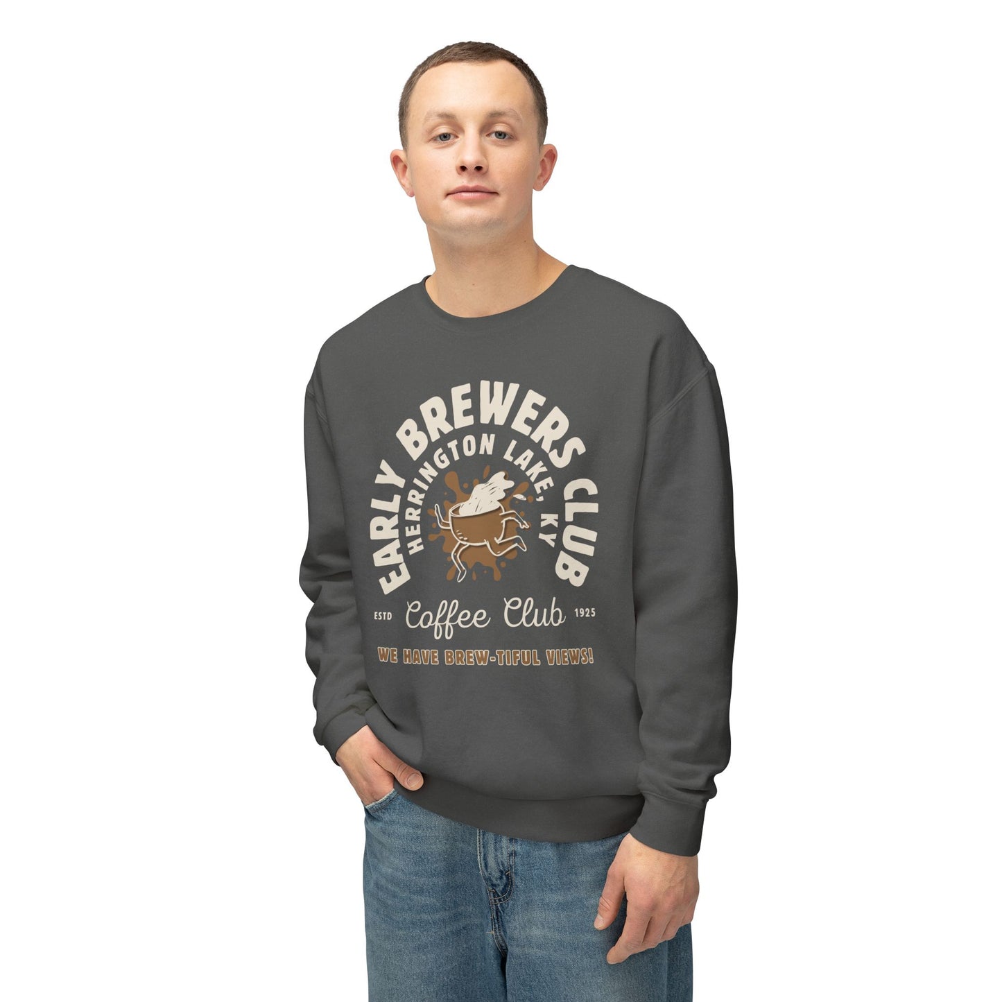 "Early Brewers Club" Coffee House Collection Lightweight Crewneck Sweatshirt by Comfort Colors