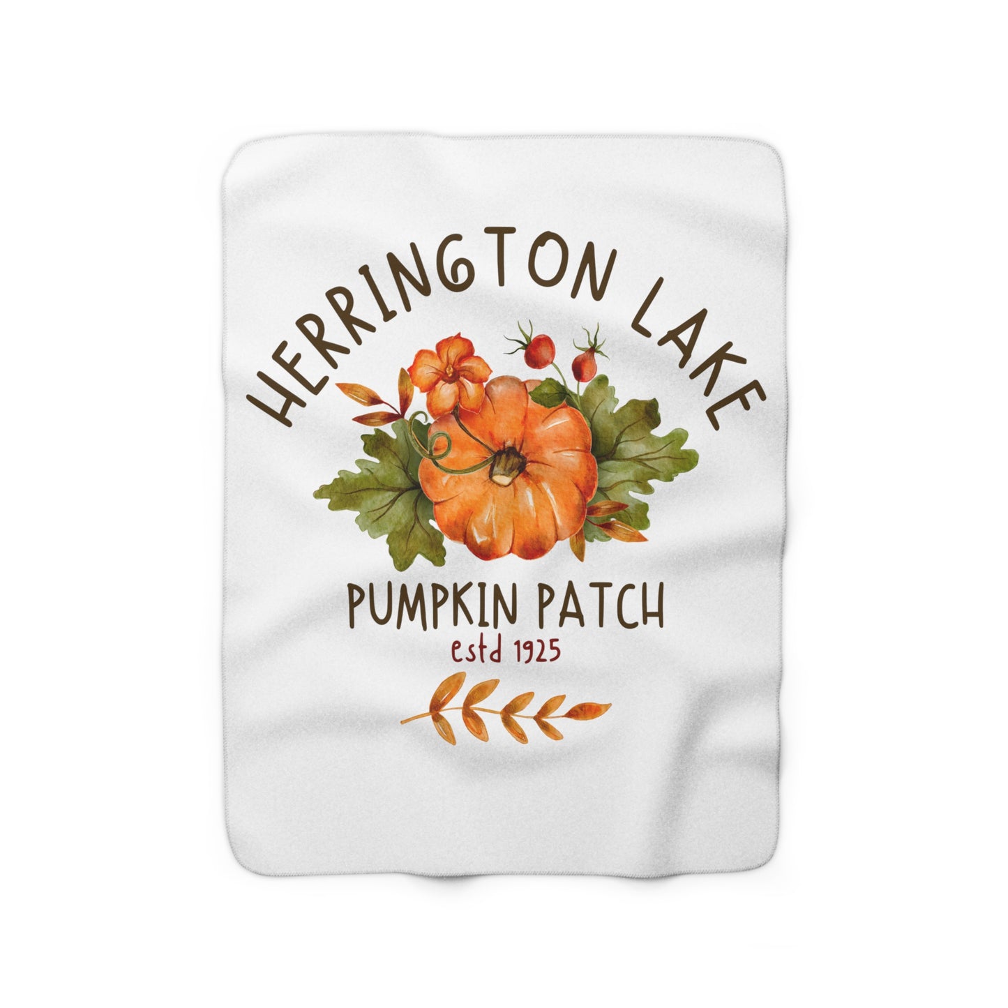 Herrington Lake Illustrated Pumpkin Patch Sherpa Fleece Blanket (White)