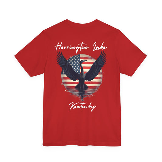 "Liberty Heron" Herrington Lake Patriots Collection Double-Sided Print Unisex Jersey Knit Cotton Short Sleeve Tee