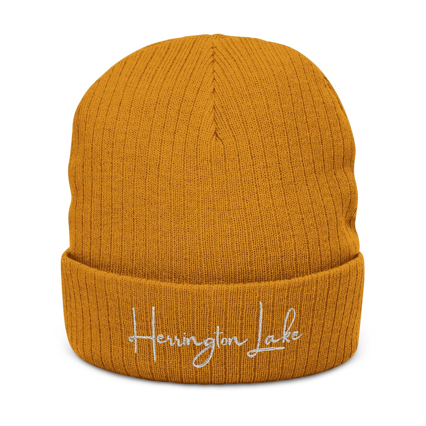 Embroidered Herrington Lake Scipt Logo Ribbed Knit Beanie