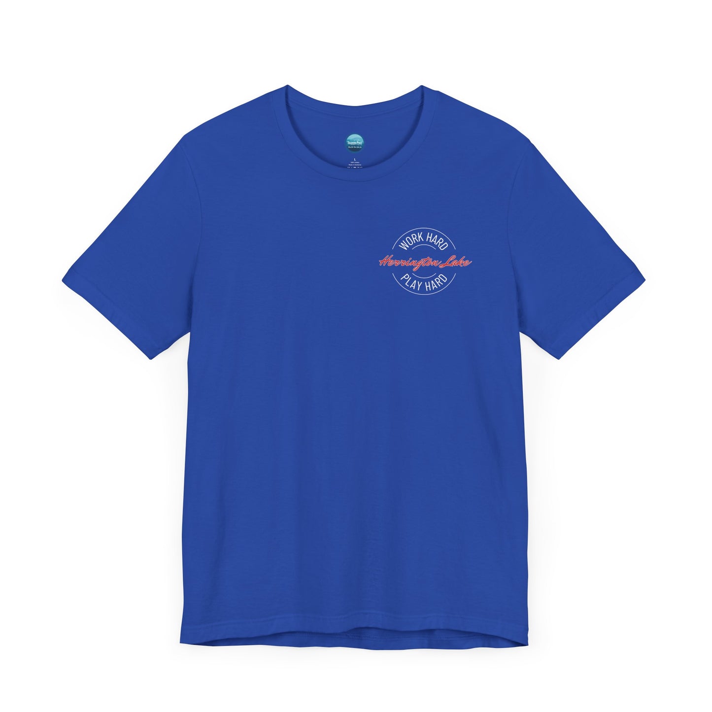 "Work Hard. Play Hard." Herrington Lake Double-Sided Print Jersey Knit Cotton Short Sleeve Tee