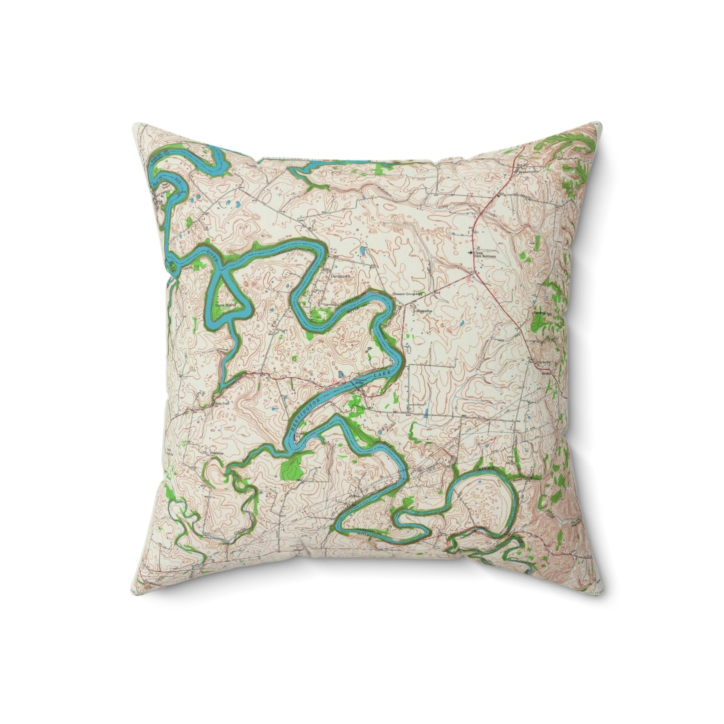 Herrington Lake Bryantsville Quadrangle USGS Topography Map Spun Polyester Square Accent Pillow