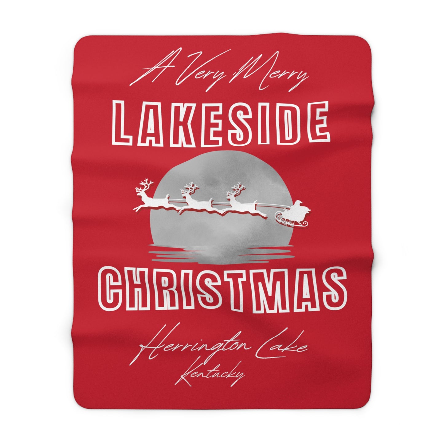 "A Merry Merry Lakeside Christmas" Sherpa Fleece Blanket (Red)