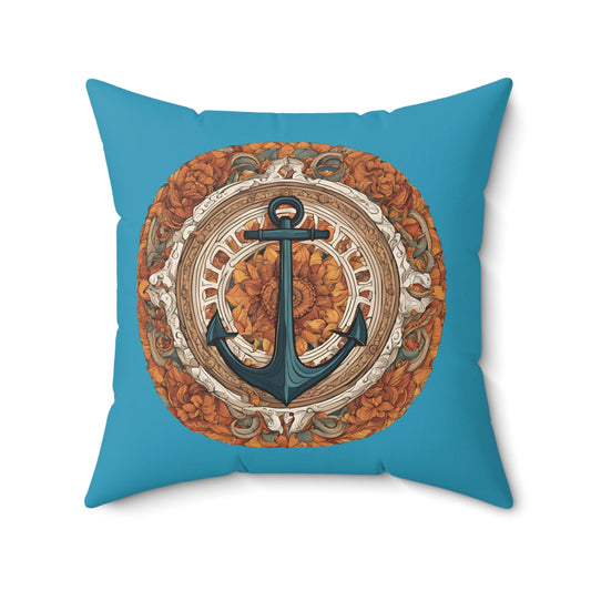 Autumnal Anchor Fall 2024 Mandala Faux Suede Square Pillow (Turquoise)