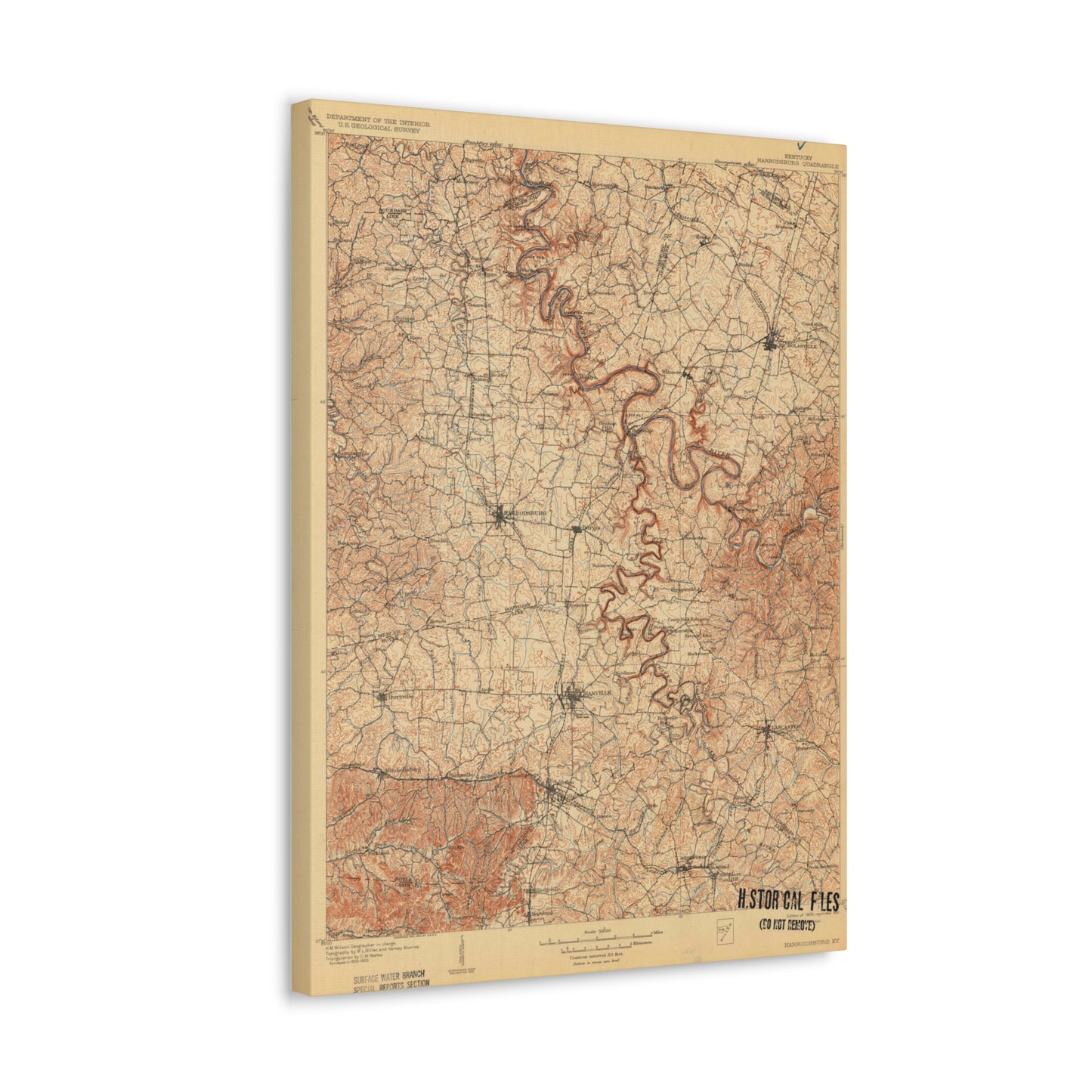 Dix River, Harrodsburg, Burgin, Danville, Lancaster Topographic Map, USGS 1909 Canvas Gallery Wraps