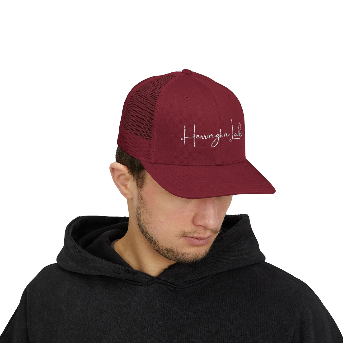 Embroidered Herrington Lake Script Logo Snapback Trucker Cap
