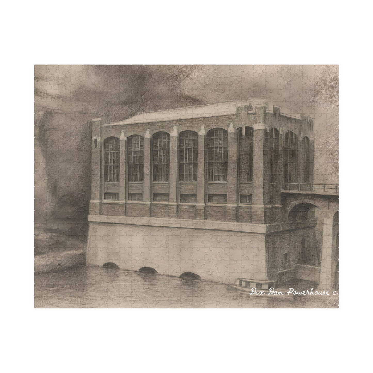 Dix Dam Powerhouse c. 1925 in Pencil Jigsaw Puzzle (110, 252, 500 & 1000 pieces)