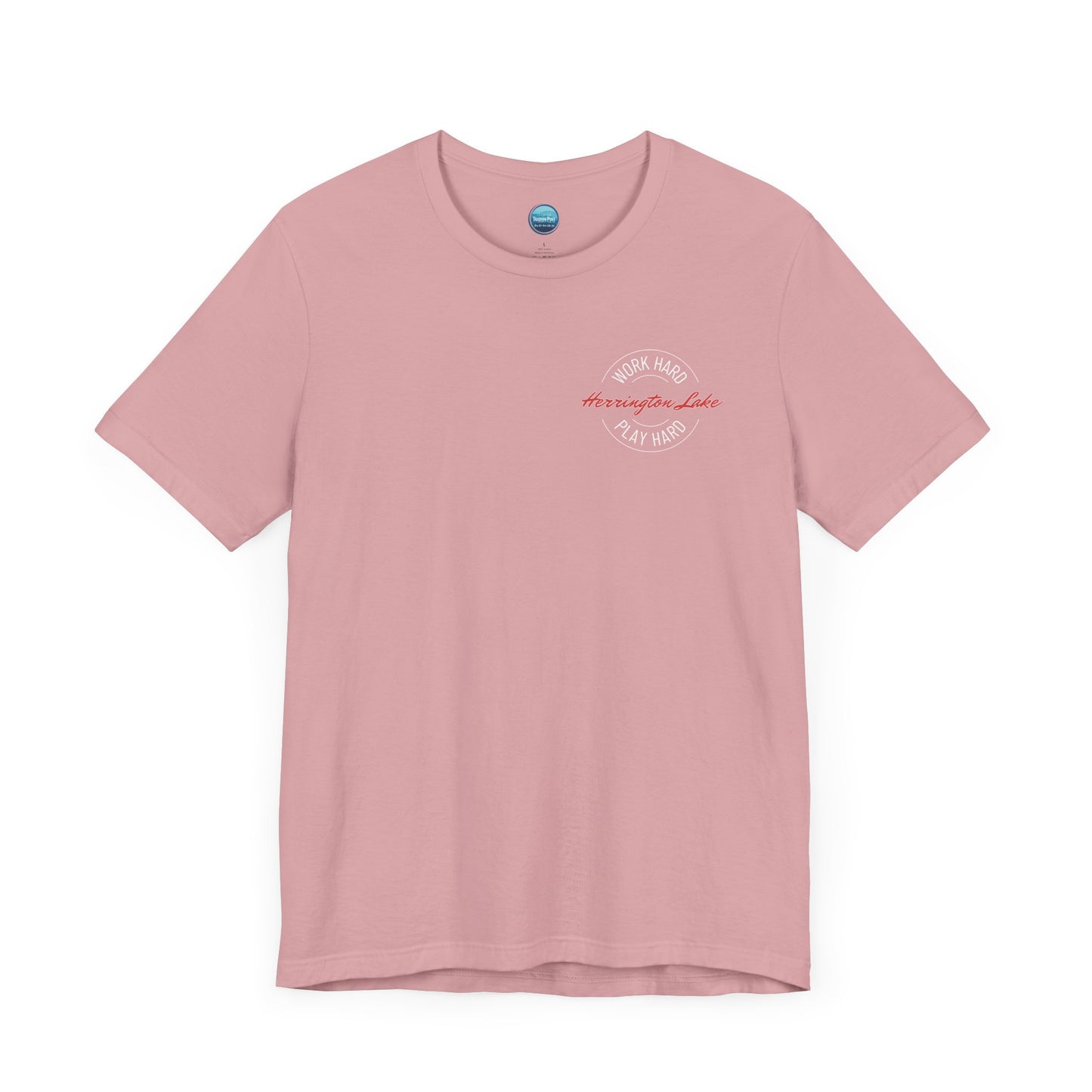 "Work Hard. Play Hard." Herrington Lake Double-Sided Print Jersey Knit Cotton Short Sleeve Tee