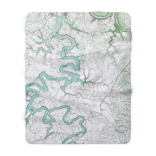 Herrington Lake 1952 USGS Topography Map Sherpa Fleece Blanket - Blue/Green