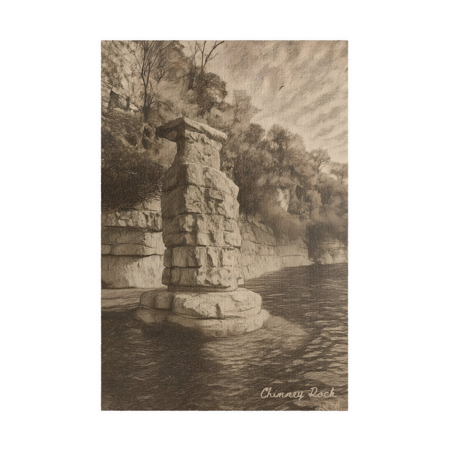 Chimney Rock in Pencil Jigsaw Puzzle (110, 252, 500 & 1000 pieces)