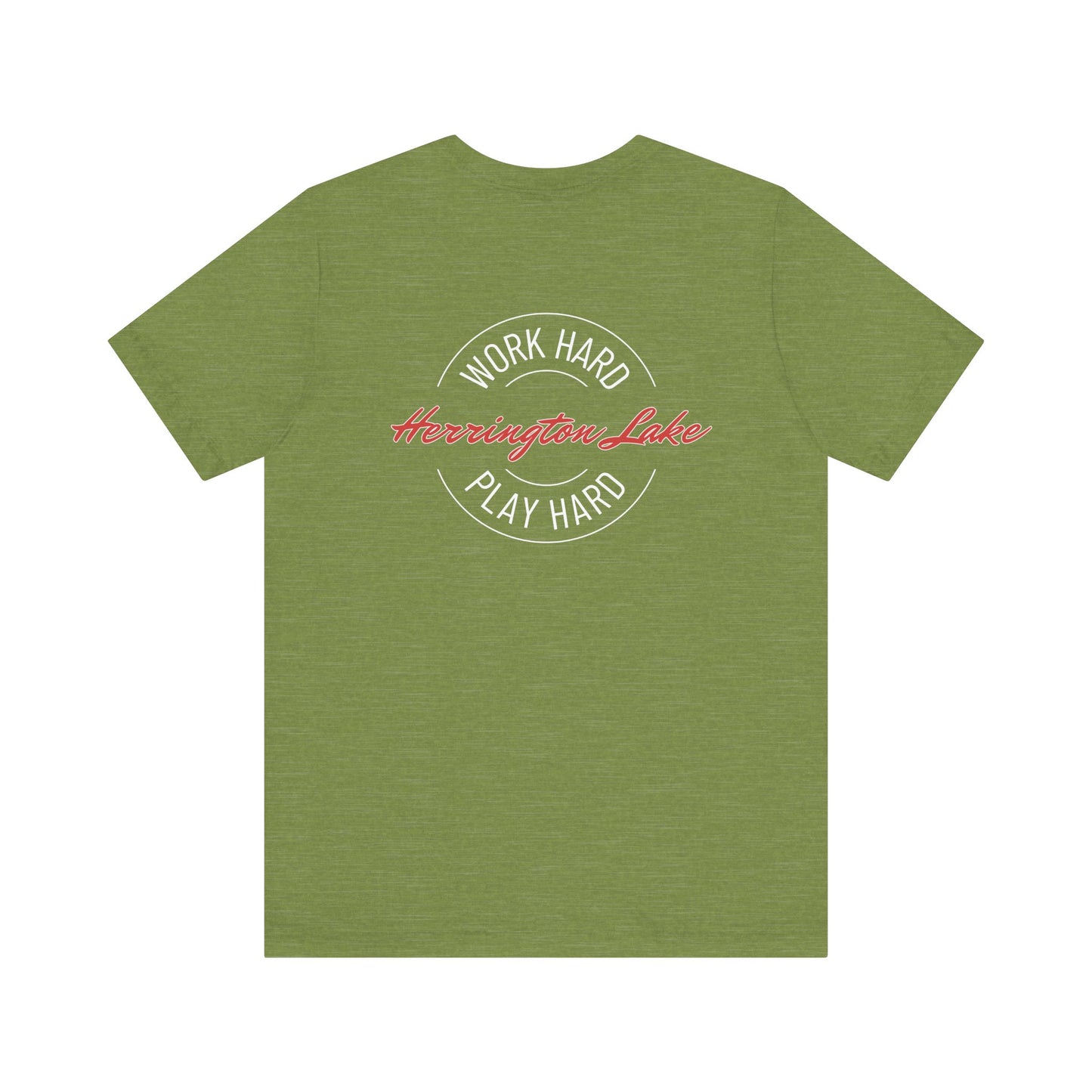 "Work Hard. Play Hard." Herrington Lake Double-Sided Print Jersey Knit Cotton Short Sleeve Tee