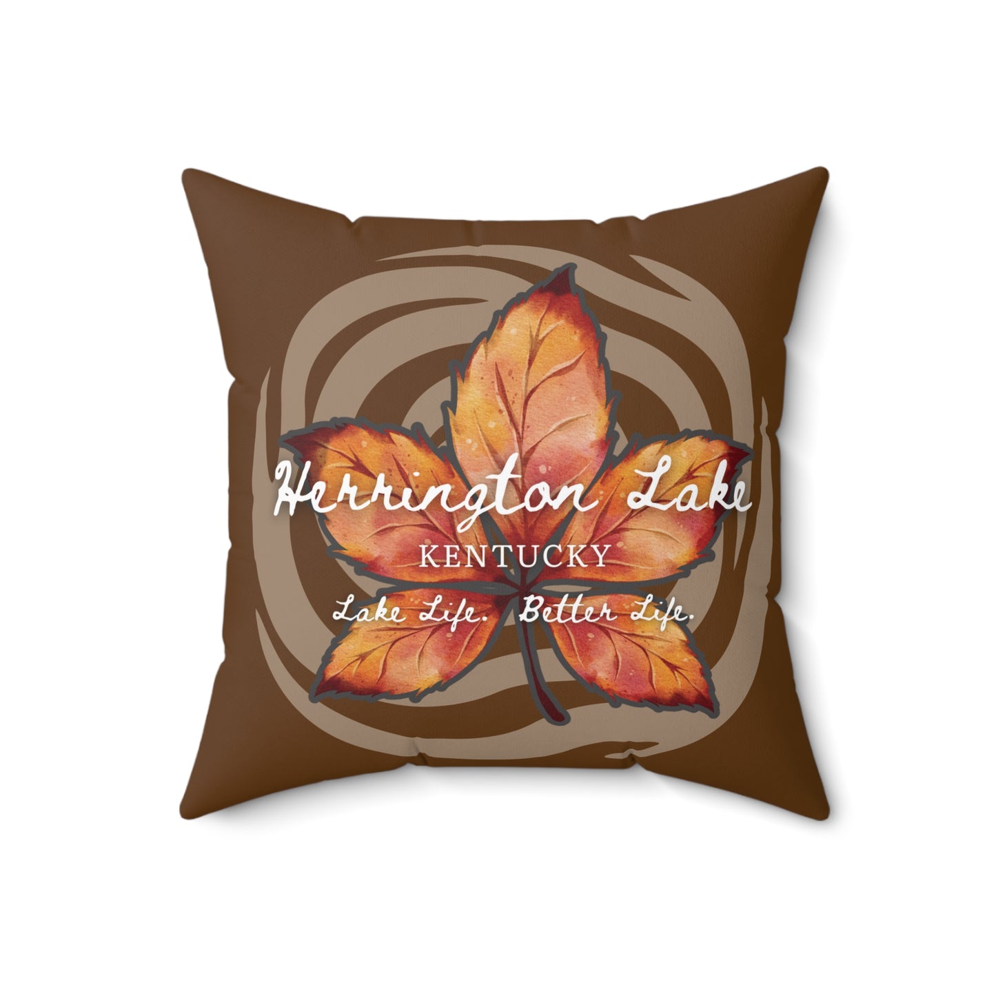 Rustic Leaf on Water Spiral Spun Polyester Square Accent Pillow (Brown)