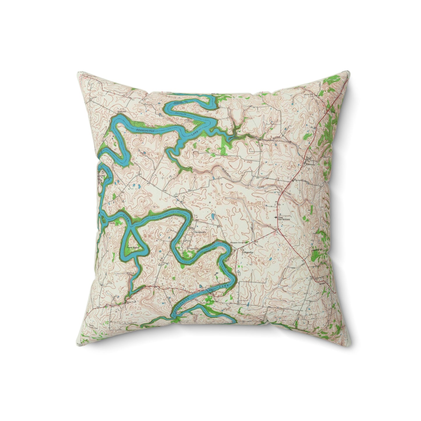 Herrington Lake Bryantsville Quadrangle USGS Topography Map Spun Polyester Square Accent Pillow