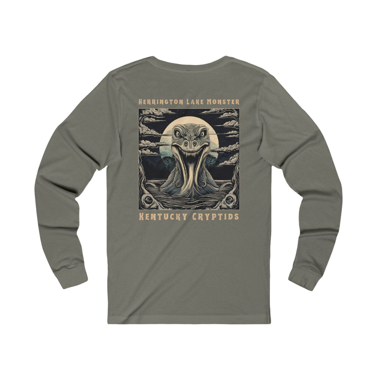 Illustrated Herrington Lake Monster Kentucky Cryptids Unisex Double Sided Jersey Knit Cotton Long Sleeve Tee