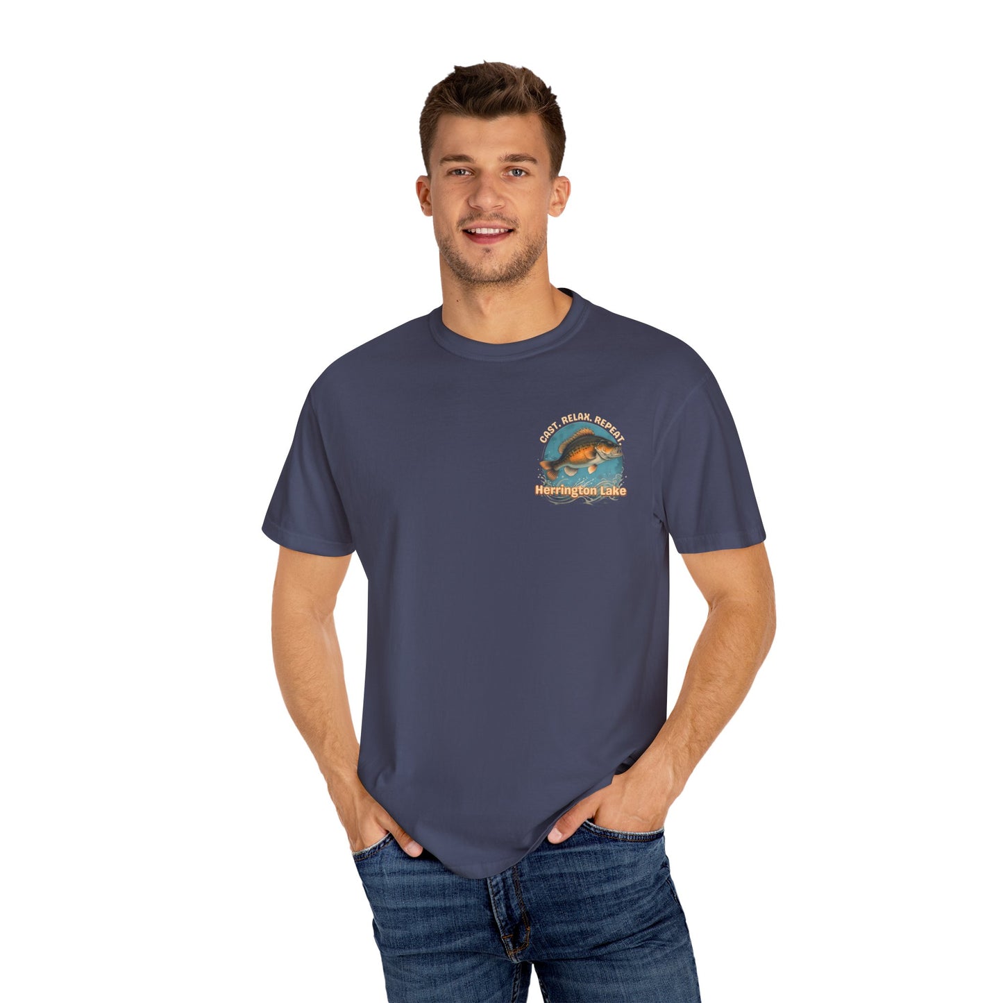 Cast. Relax. Repeat. Herrington Lake Double-Sided Premium Garment-Dyed Comfort Colors TShirt
