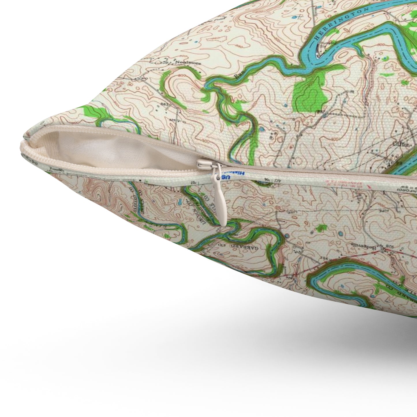 Herrington Lake Bryantsville Quadrangle USGS Topography Map Spun Polyester Square Accent Pillow