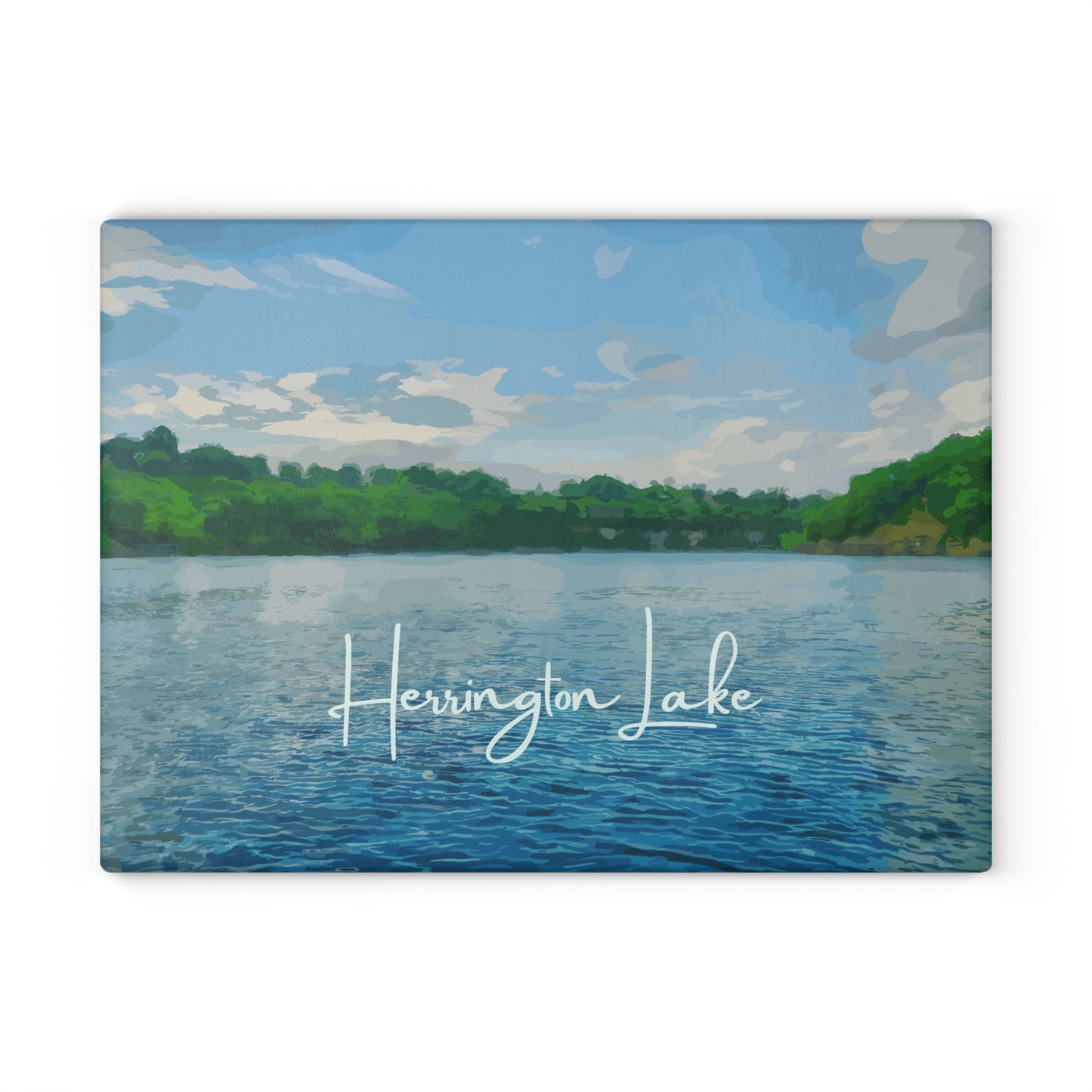 "Herrington LakeScape -1" Glass Cutting Board - White