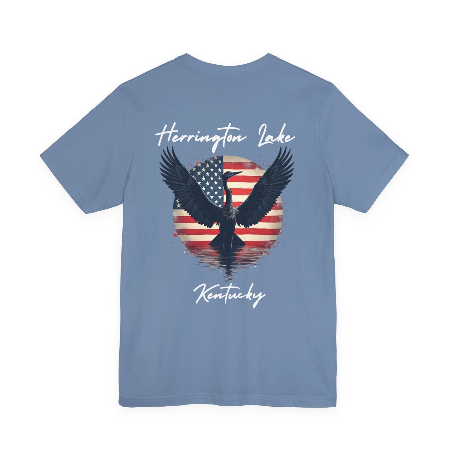 "Liberty Heron" Herrington Lake Patriots Collection Double-Sided Print Unisex Jersey Knit Cotton Short Sleeve Tee