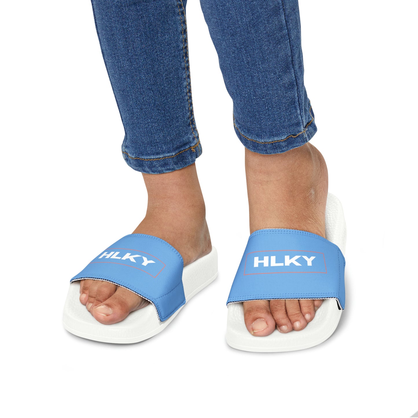 Youth HLKY Logo Slide Sandals, Light Blue