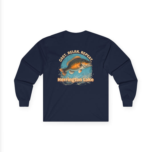 Cast. Relax. Repeat. Herrington Lake Unisex Double-Sided Print Ultra Cotton Long Sleeve Tee