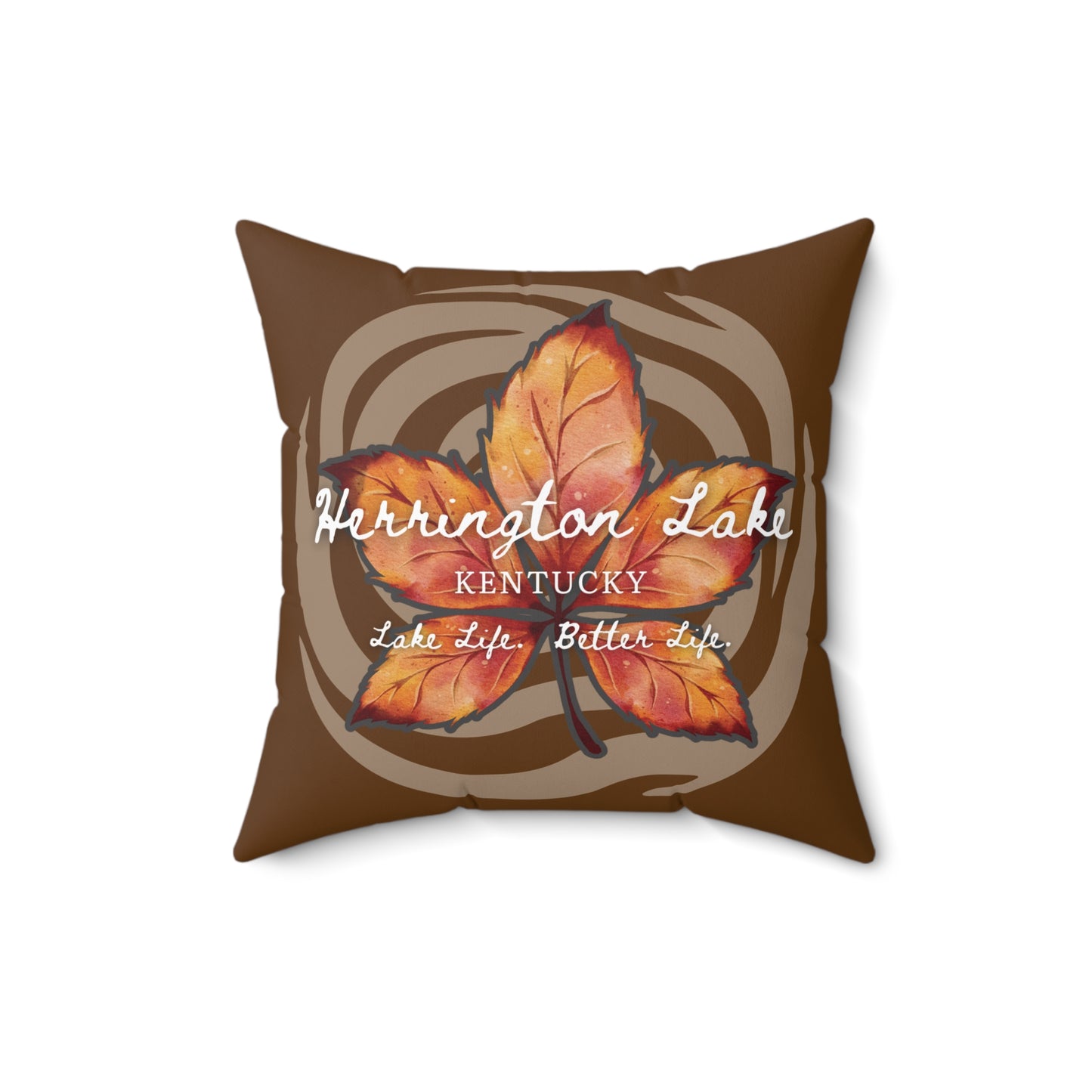 Rustic Leaf on Water Spiral Spun Polyester Square Accent Pillow (Brown)