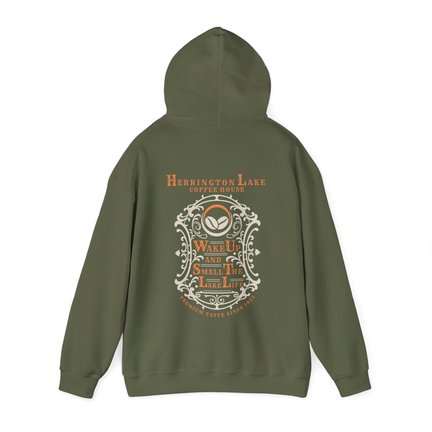 "Wake Up And Smell The Lake Life" Coffee House Collection Double-Sided Print Heavy Blend™ Hooded Sweatshirt