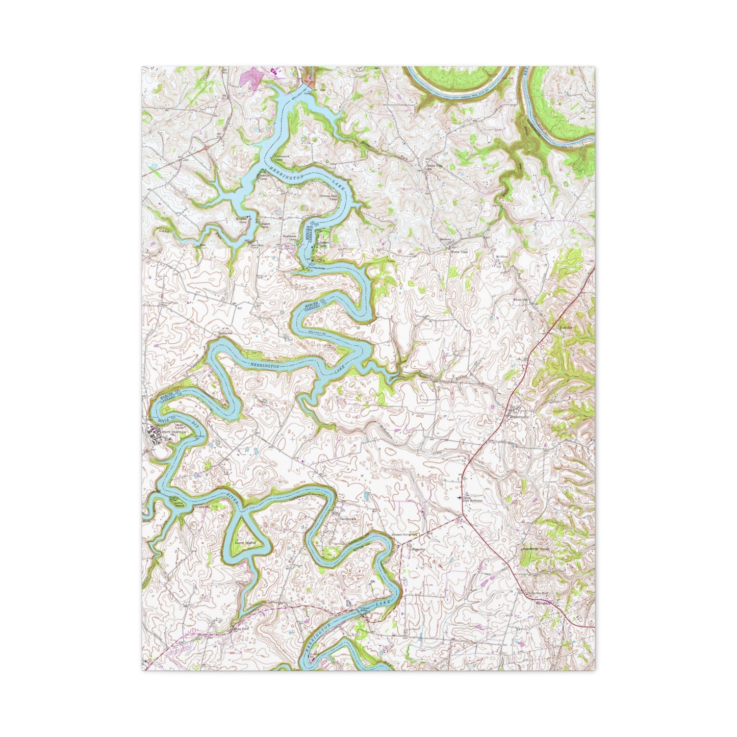 Herrington Lake Topographic Map USGS 1952 Bryantsville/Wilmore Quads Blended Canvas Gallery Wraps - Original Colors